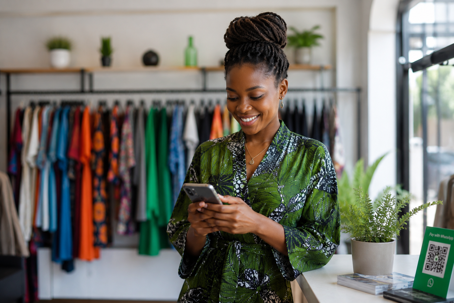 Nigerian business owner using WhatsApp
